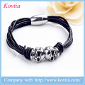 New double skulls magnetic clasp titanium steel braided bracelet